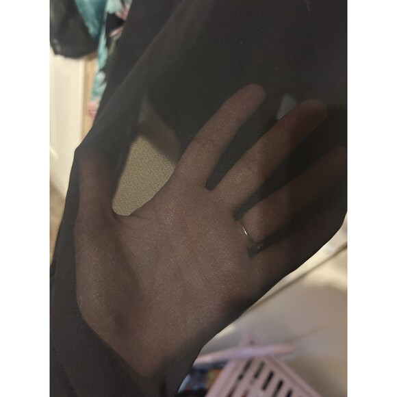 Lands End Women Swim Cover up Tunic Size 1X Sheer Black Floral Trim Beach Palm - Picture 7 of 8